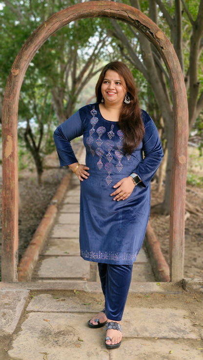 Elegant Blue Velvet Three-Piece Suit