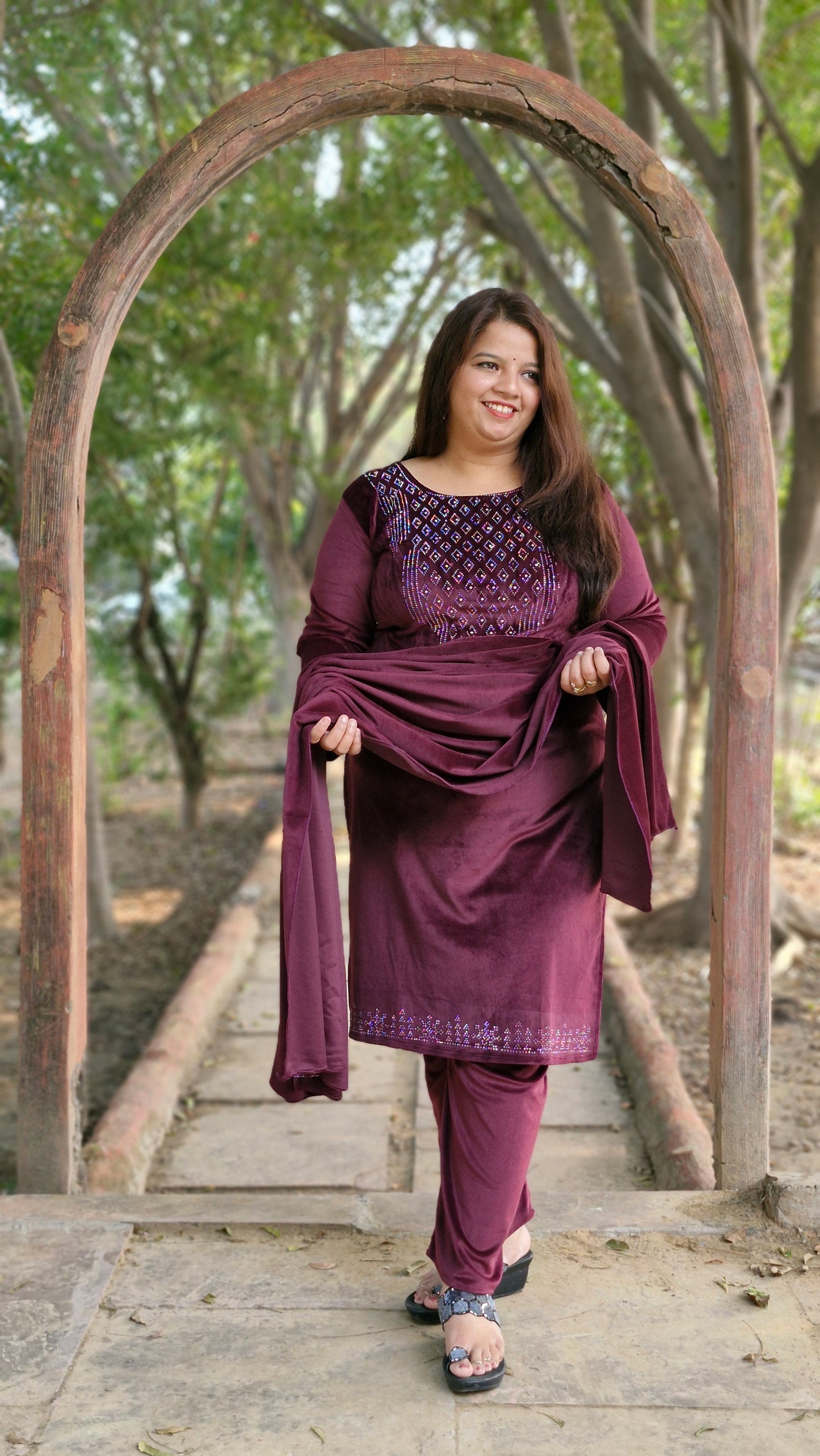 Elegant Three-Piece Woolen velvet suit in Purple