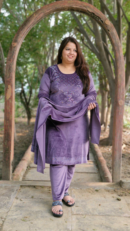 Luxurious Purple Velvet Three-Piece Suit