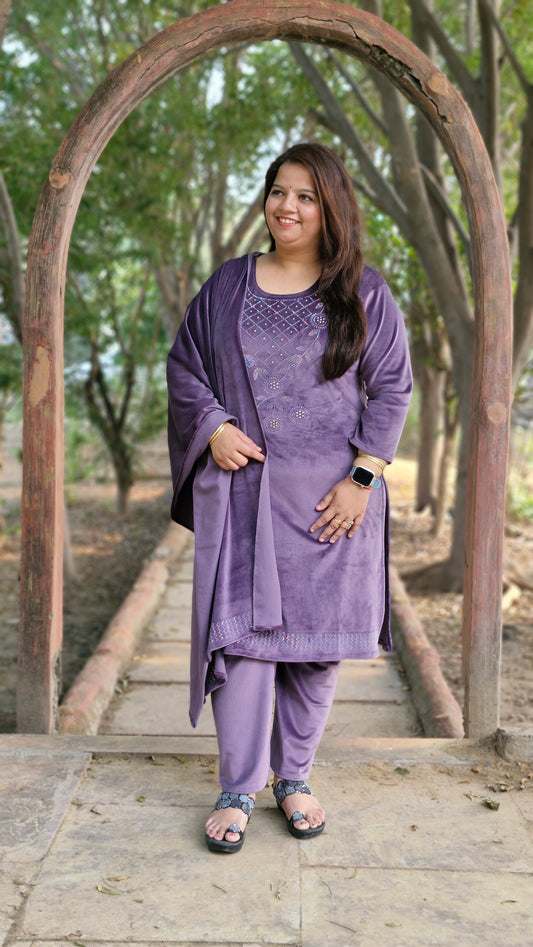 Luxurious Purple Velvet Three-Piece Suit