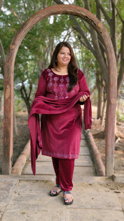 Luxurious Mehroon Velvet Suit 04