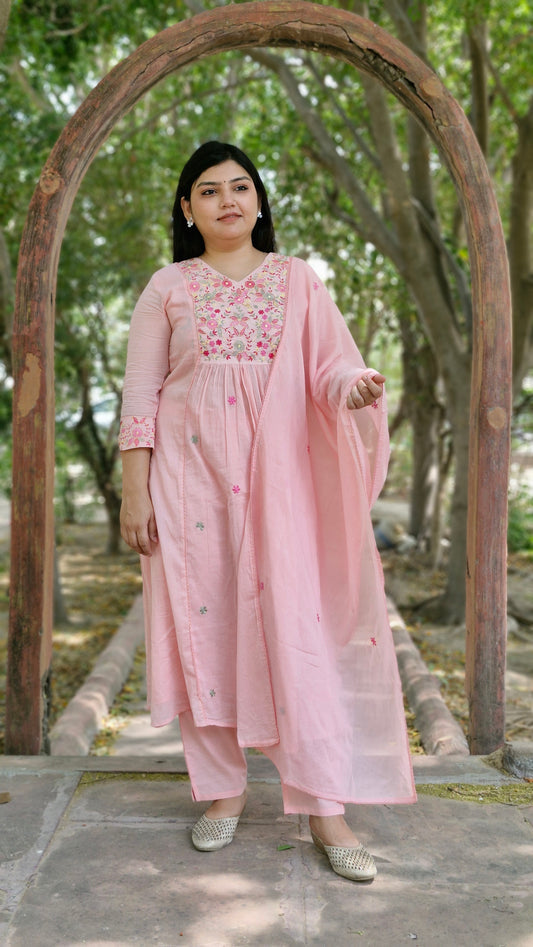 Malmal Cotton Light Pink Embroidered Suit Set