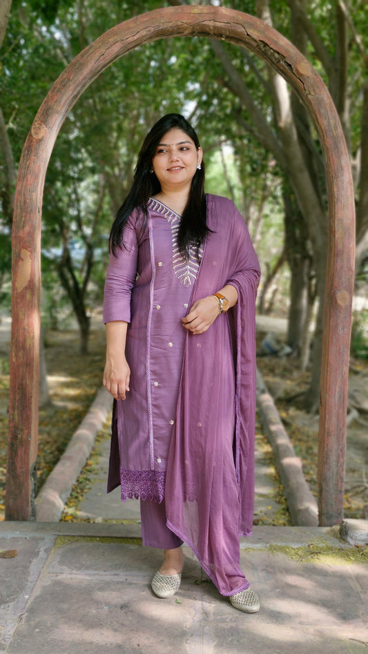 Lavender Dream dola silk Embroidered Suit Set