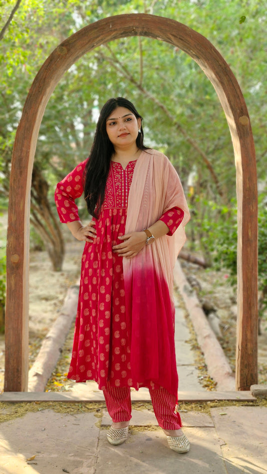 Magenta Bloom Printed Anarkali Suit Set