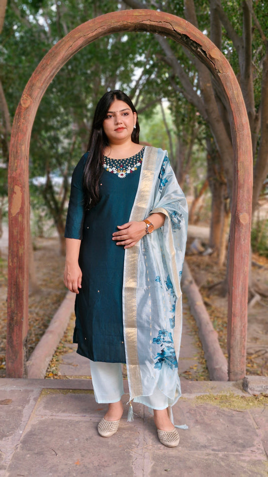 Dark green Embroidered Suit Set