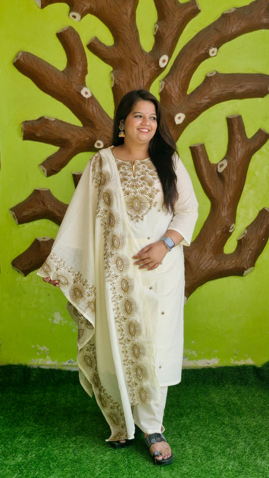 Ivory Grace Floral Kurta Set