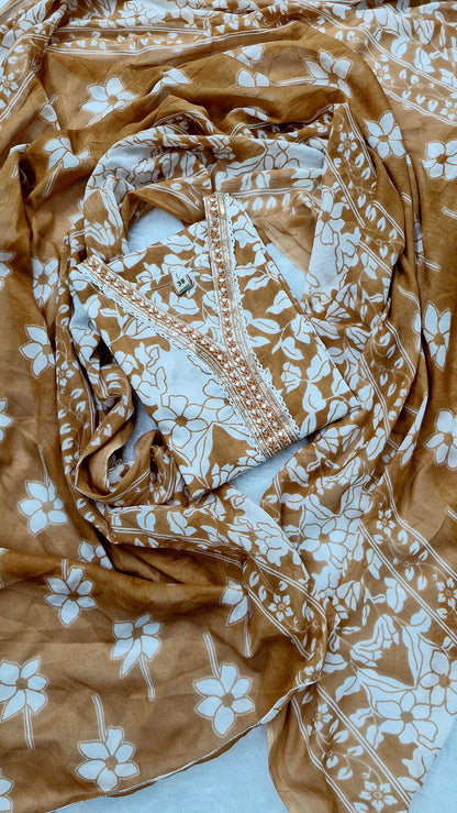 Sand Bloom Elegance - Handblock Printed Cotton Suit Set