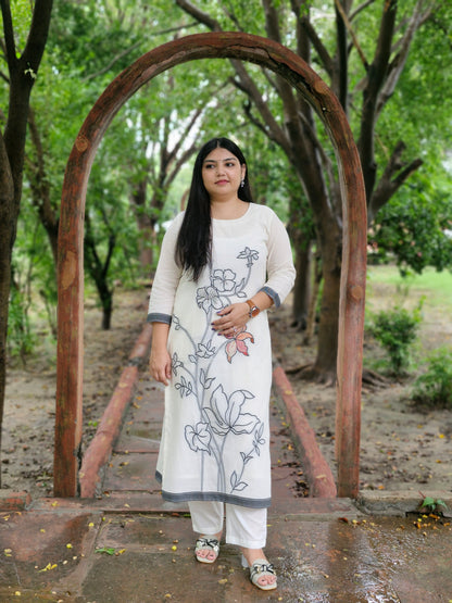 Ivory White Floral Threadwork Three-Piece Suit