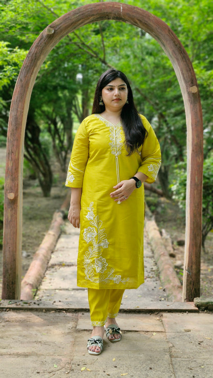 Sunlit Yellow Embroidered Dola Silk Suit Set