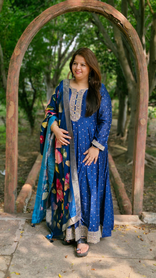 Royal Blue Embroidered Anarkali Suit – Two Piece Premium Set