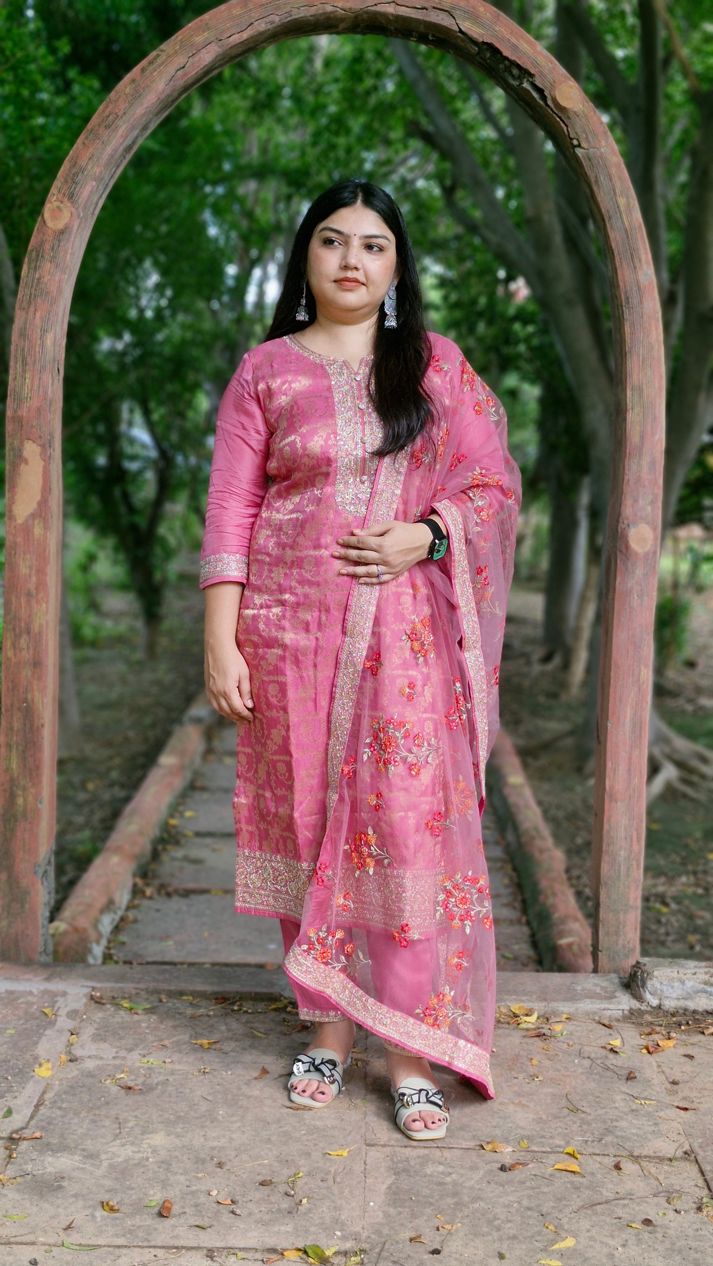 Rosy Grace Embroidered Three-Piece Premium Suit Set