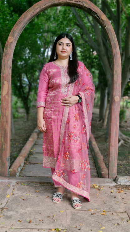 Rosy Grace Embroidered Three-Piece Premium Suit Set