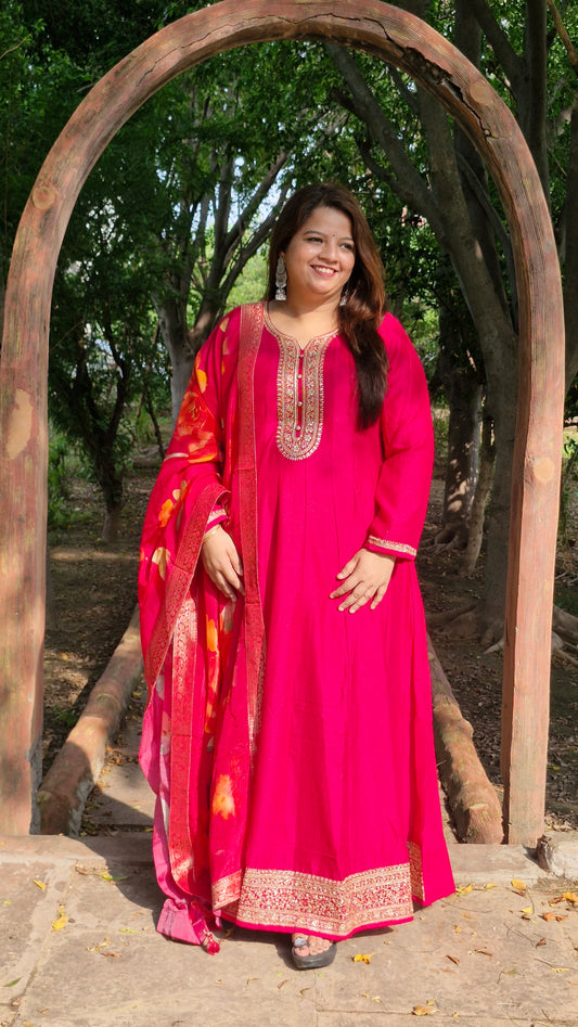 Magenta Embroidered Anarkali Suit – Two Piece Premium Set