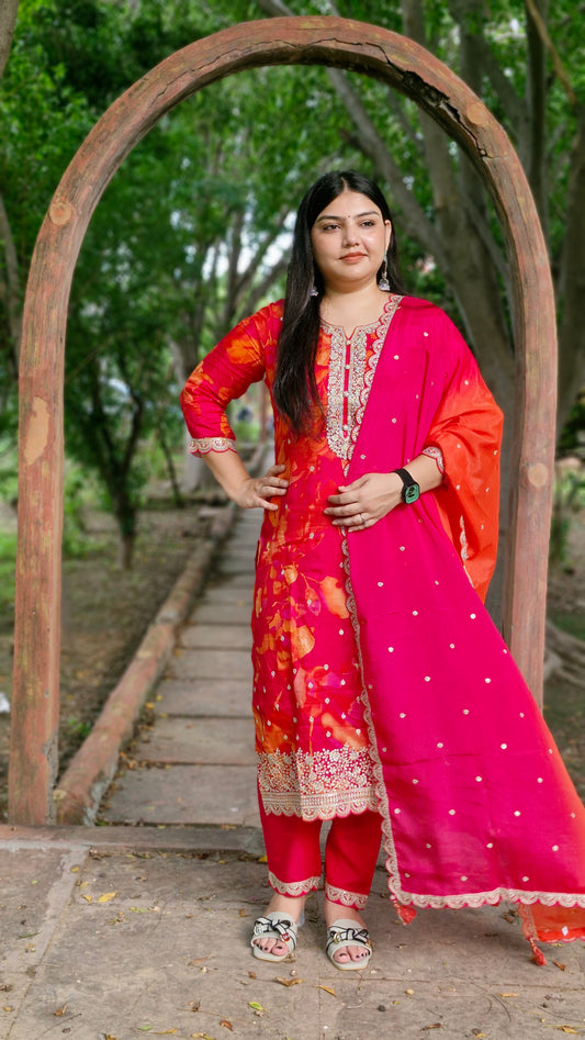 Gulnaar Grace – Premium Silk Embroidered Three-Piece Suit Set