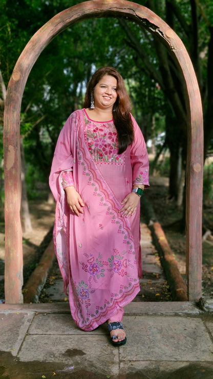 Dusky Rose  Embroidered Cotton Silk Three-Piece Suit Set