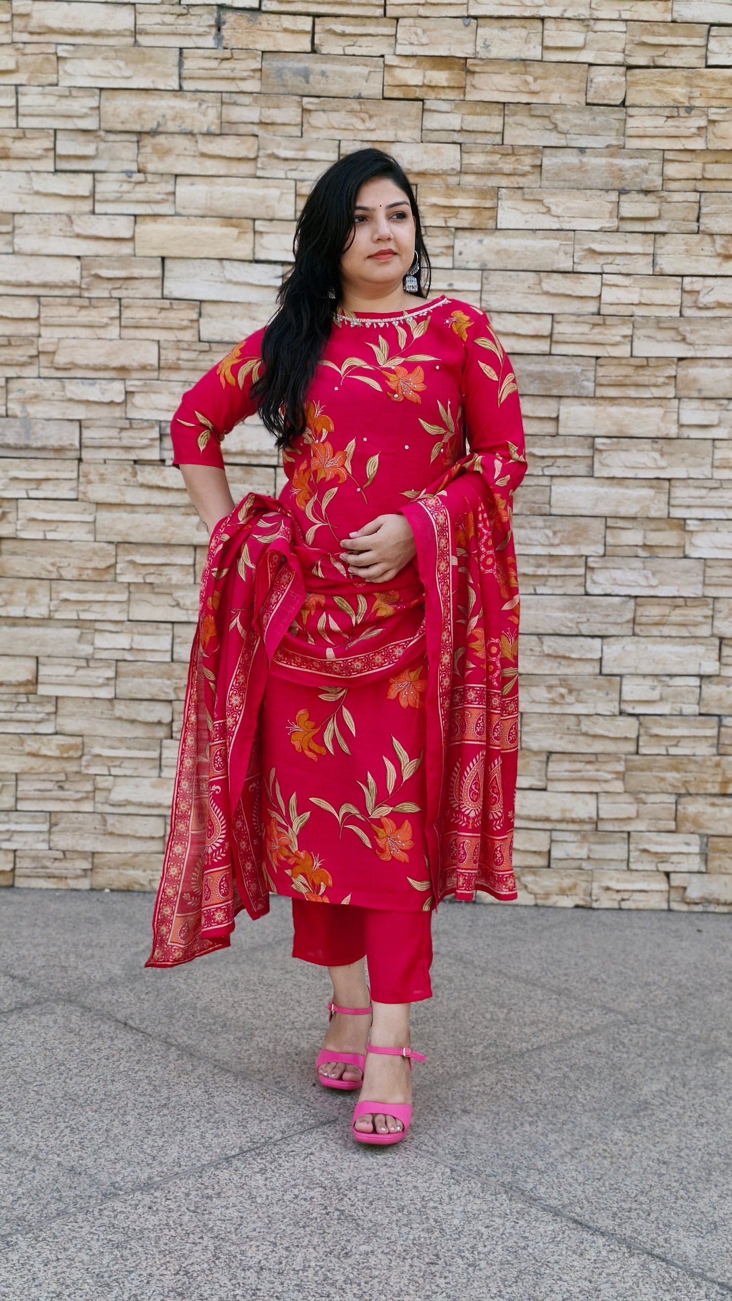 Magenta Floral Elegance Suit Set