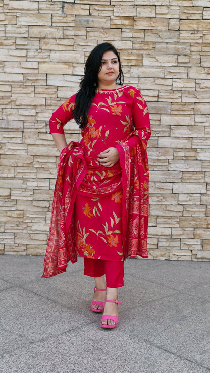 Magenta Floral Elegance Suit Set