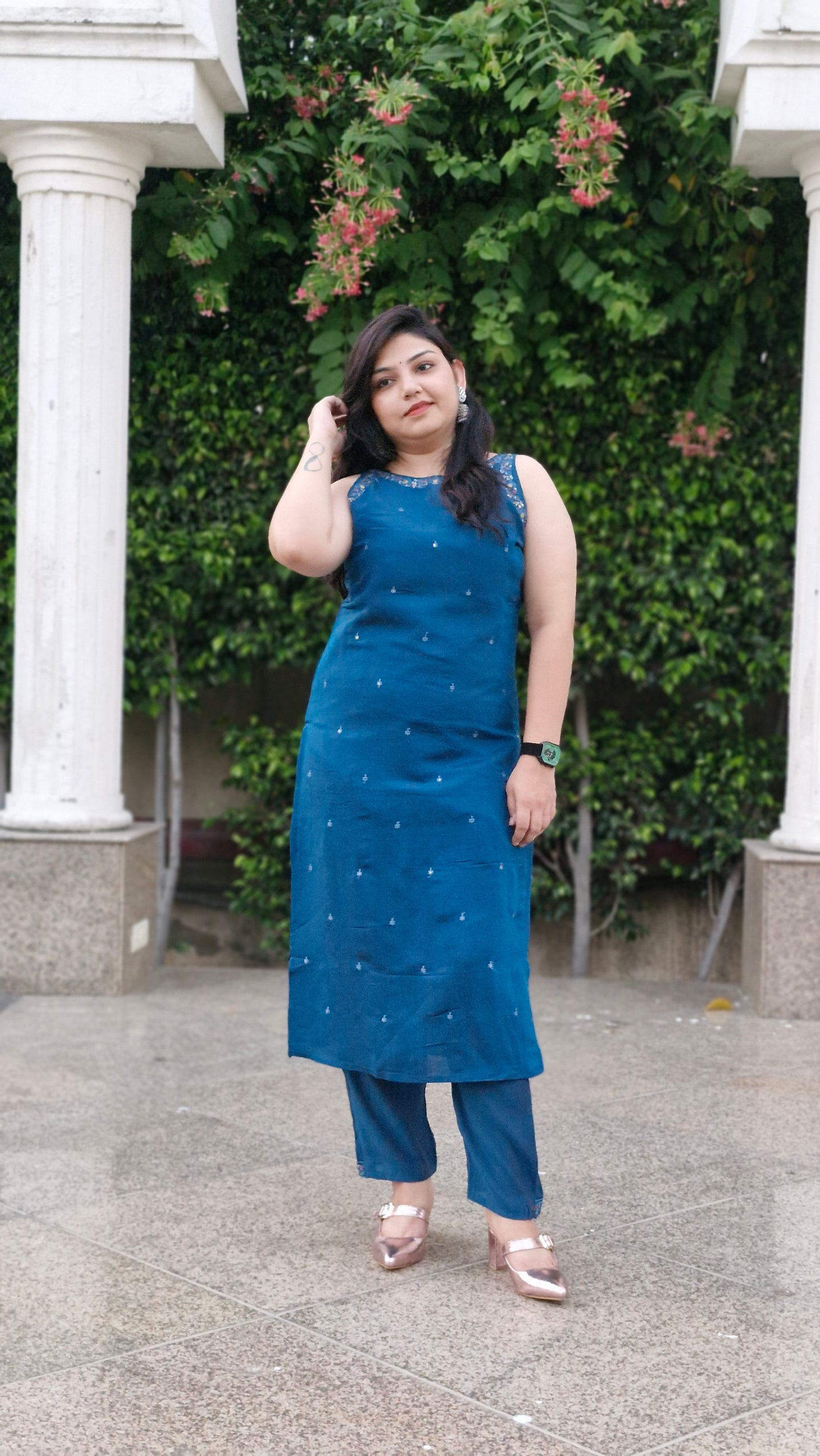 Teal Blue Embellished Kurta Set with Dupatta