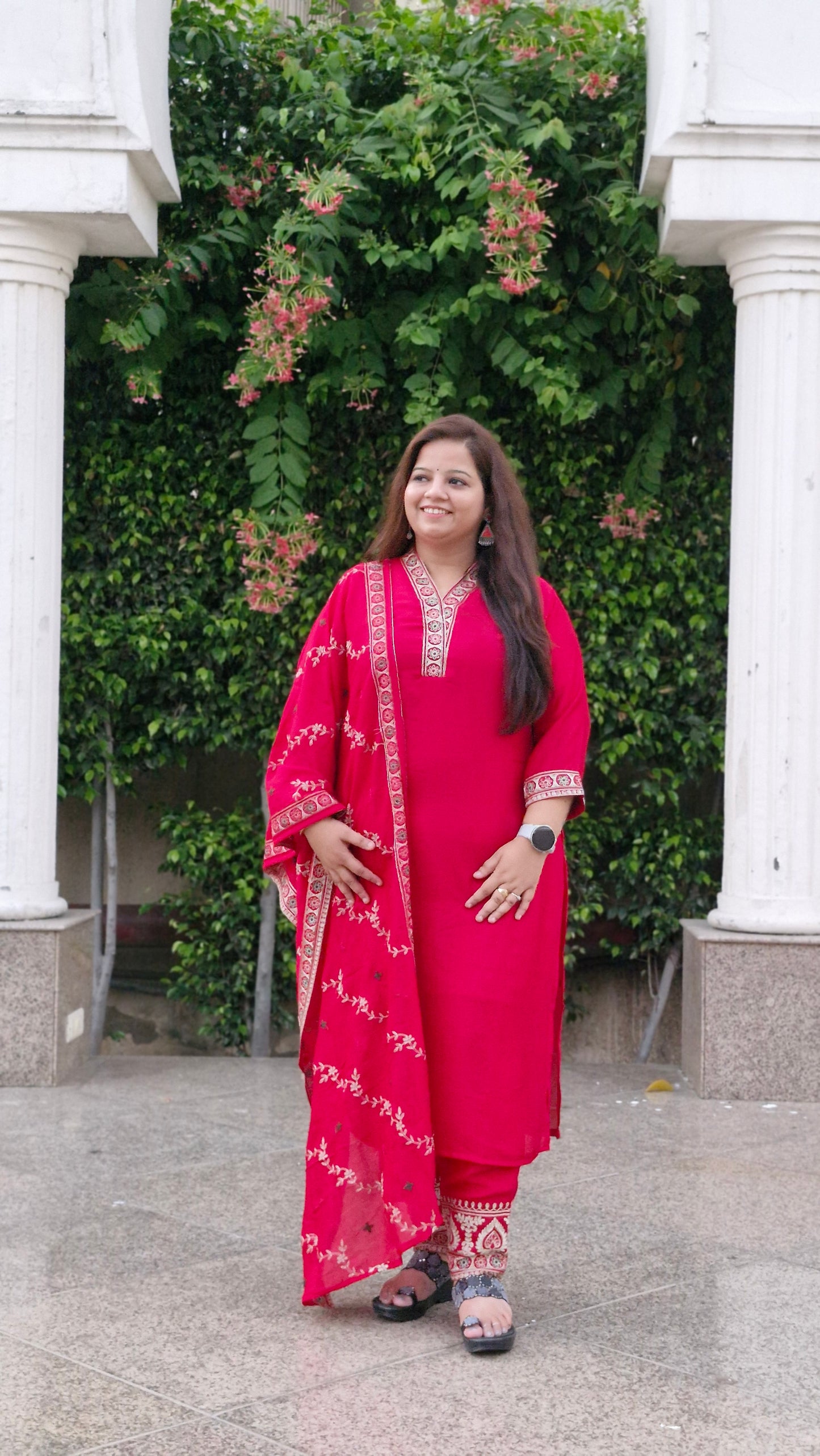 Rani Pink Suit Set with Gold Detailing