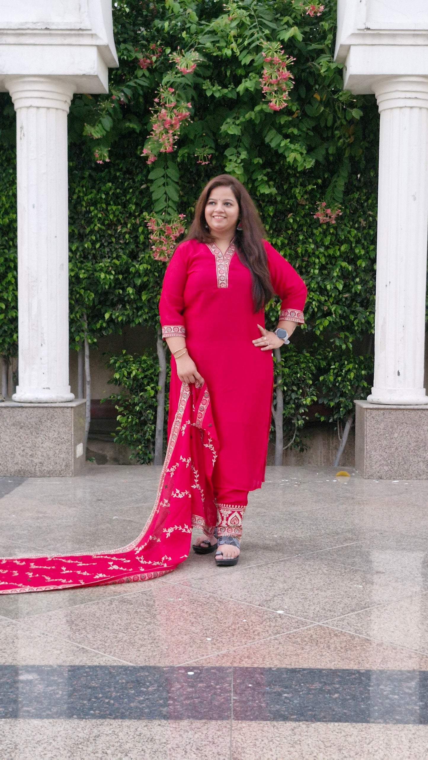 Rani Pink Suit Set with Gold Detailing