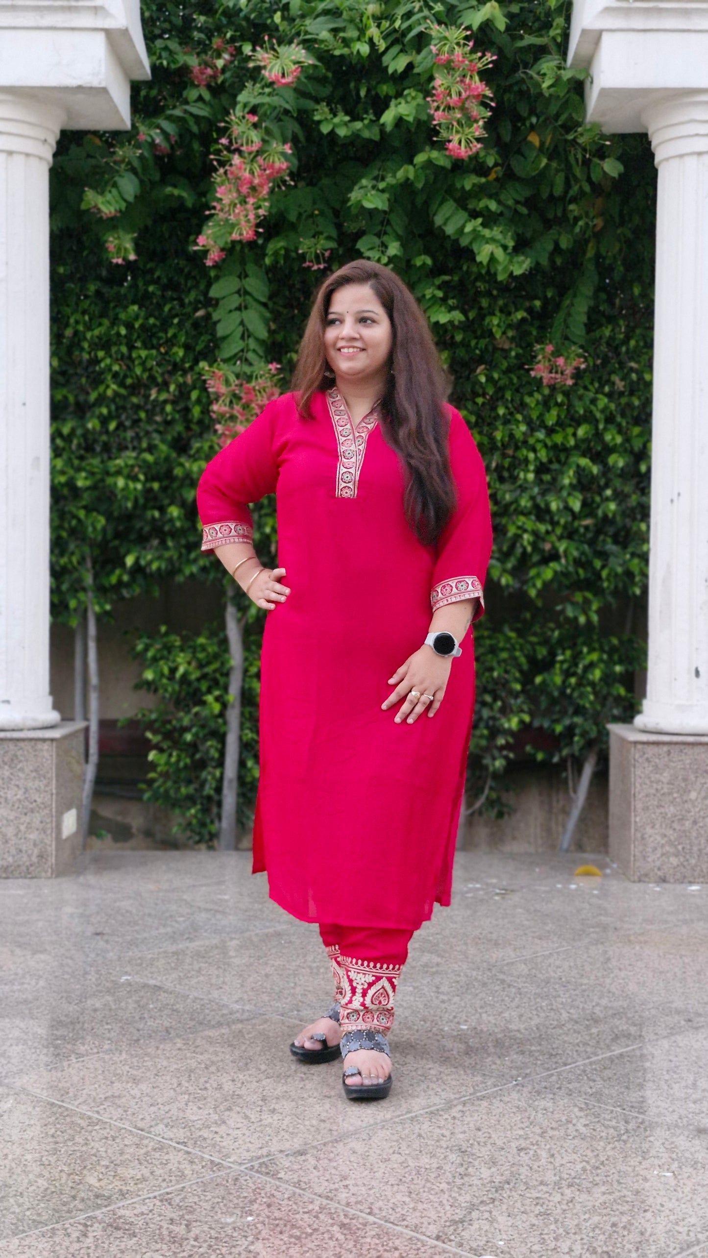 Rani Pink Suit Set with Gold Detailing