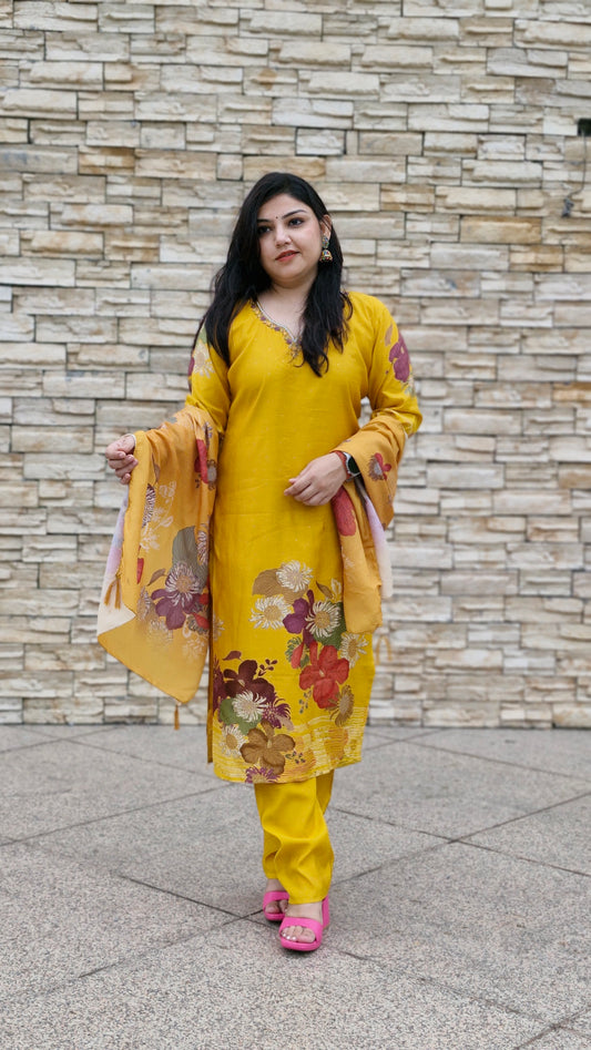 Sunshine Bloom Yellow Floral Suit Set
