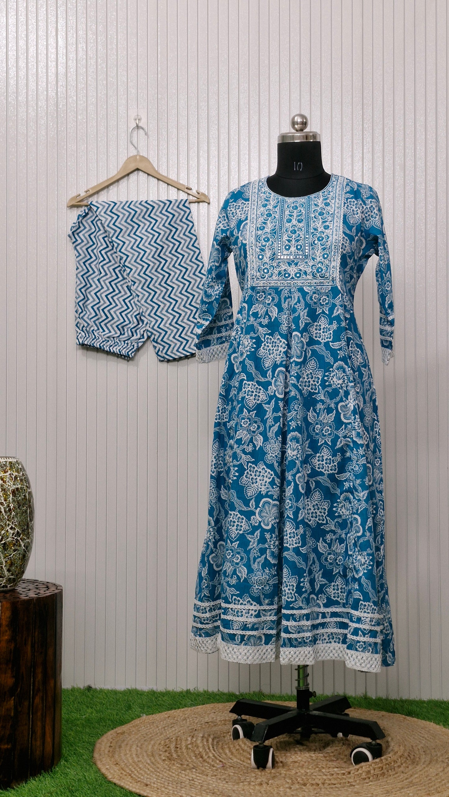 Aqua Vibe Cotton Printed Anarkali Suit Set