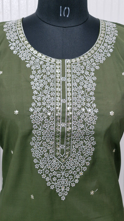 Olive Bloom Mirror Work Suit Set